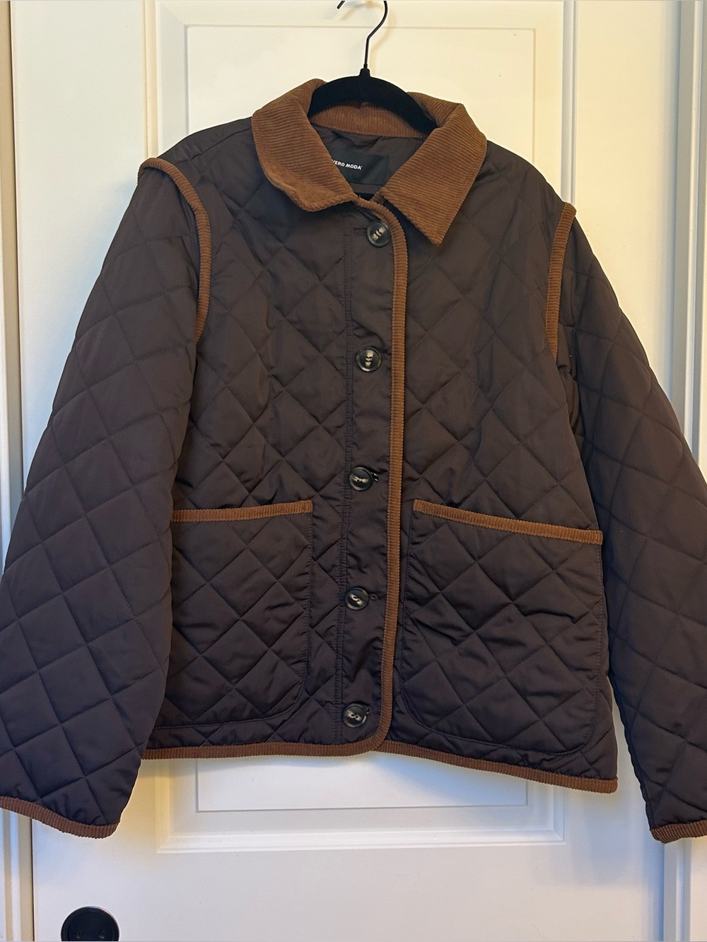 NWT Vero Moda Brown Corduroy-Trim Quilted Jacket 🤎